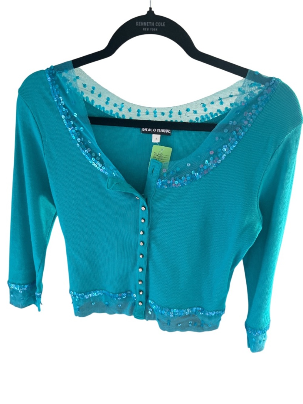 Bright Teal Sequined Button-Up Cardigan S